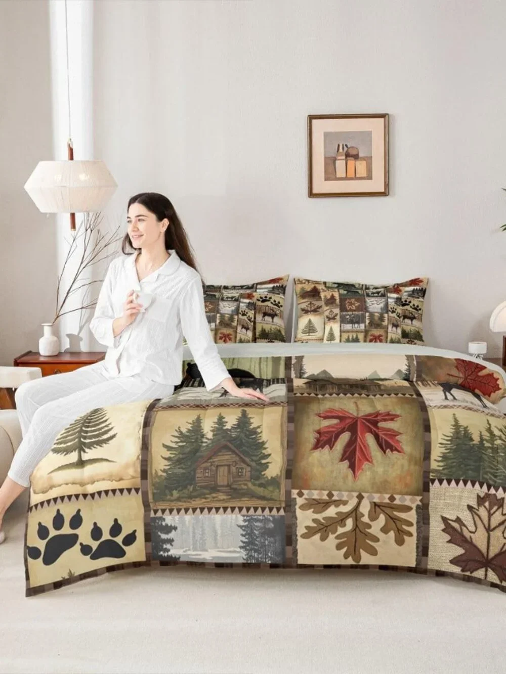 Lodge Queen Comforter Set with Sheets for Kids Boys Girls Cabin Rustic Moose 7 P